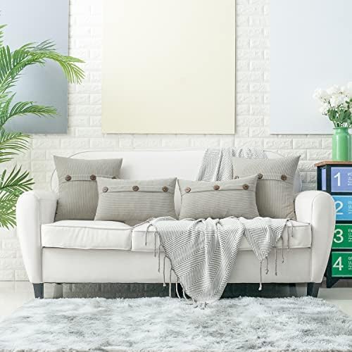 HWY 50 Light Grey Chenille Throw Pillow Covers 18x18 Inch Buttons Pack of 2