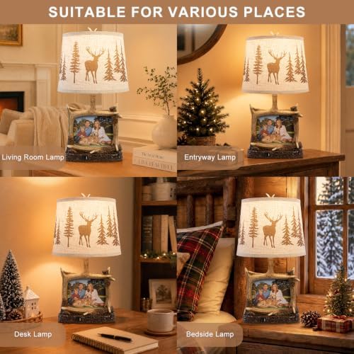 Dungoo 23" Rustic Antler Table Lamp with Picture Frame Lamp with USB-C Port