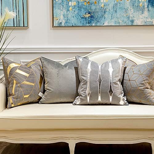 Avigers Throw Pillow Cover 20 x 20 Inch, Grey Gold, Velvet, Hidden Zipper