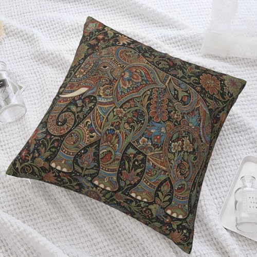 Bohemian Mandala Elephant Throw Pillow Cover