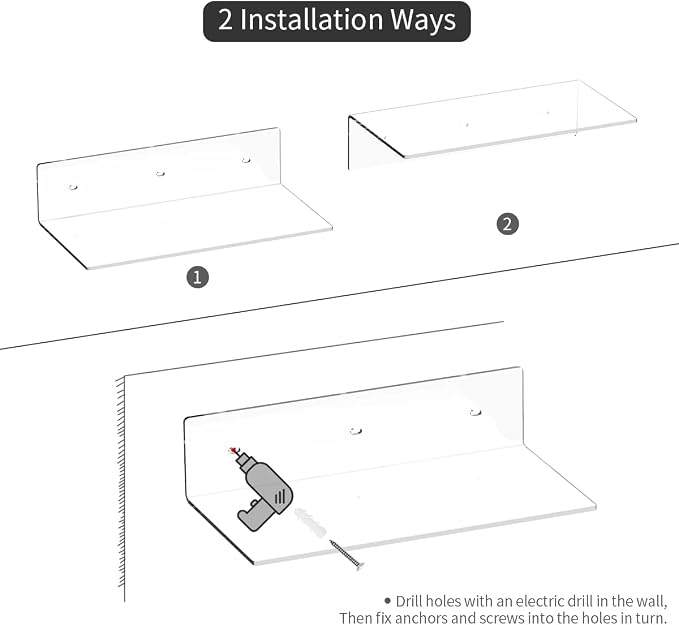 Sezanrpt Acrylic Wall Shelves 36 24 12 Inches, Clear Floating Shelf for Wall, Wall Mounted Display Shelves for Plants, Radio, Funko Pop, Stuffed Animal, Books, Clock, Cosmetics, Toiletries