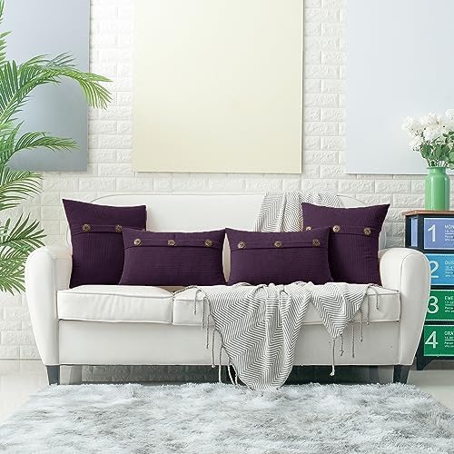 HWY 50 Purple Chenille Throw Pillow Covers 18x18 Inch Buttons Pack of 2