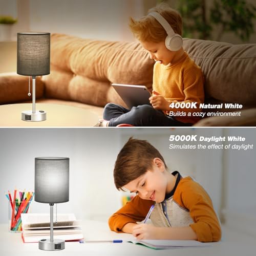 Small Bedside Table Lamp for Bedroom - Desk Lamp with USB Ports for Dorm