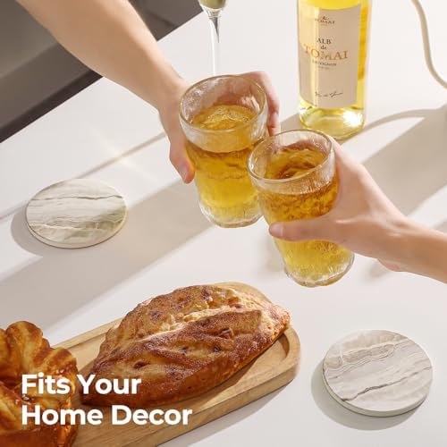 LIFVER Coasters Set of 6, Absorbent Drink Coasters, Marble Style Ceramic Stone Coaster for Drink Tabletop Protection, Modern Coaster Ideal for Home Decor Coffee Table House Warming Gifts