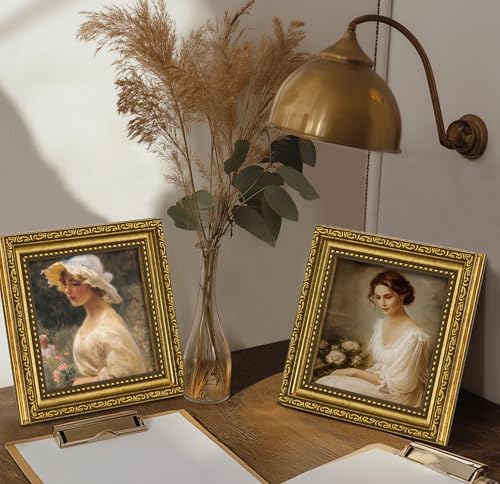 eletecpro 5x5 Vintage Picture Frame, Glass Cover, Gold, 2-Pack
