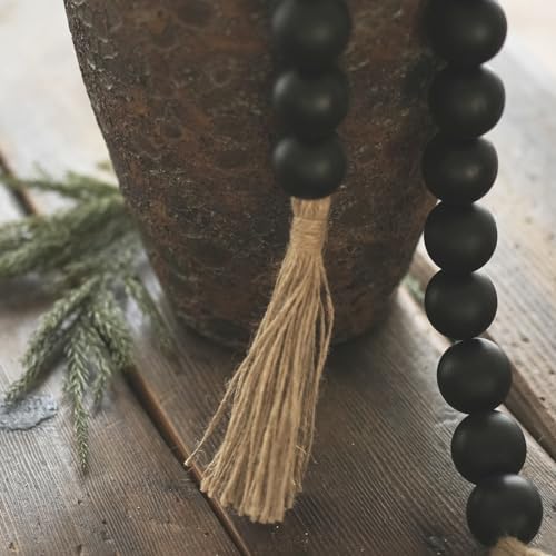 Extra Large Wooden Garland - 1.4" Diameter Wood Beads with Tassels - Farmhouse Beads Decor for Home (Black, 41 Inches)