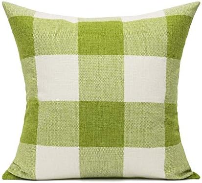 VAKADO 24x24 Set of 2 Green Farmhouse Buffalo Plaids Decorative Throw Pillow Covers Rustic Retro Classic Spring Check Square Cushion Cases Outdoor Home Decor for Couch Sofa Patio, Grass Green White