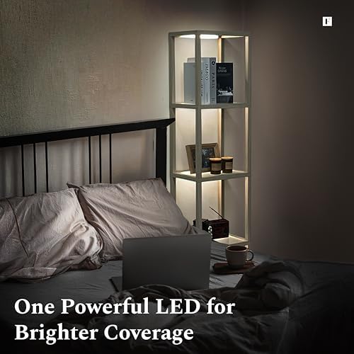 FENLO LED Display Shelf Unit – Dimmable Lighted Furniture for Bedroom, Living Room, or Office – Glass Curio Cabinet Shelf Lamp with App + Remote Control + Adjustable Lighting