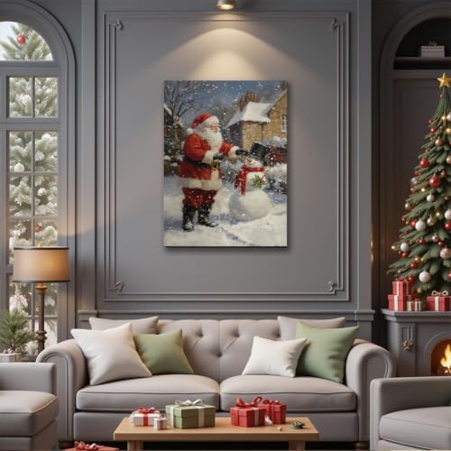 FLZYKGPA Christmas Wall Art Prints 20x30, Winter Christmas Picture Wall Decor Santa Snowman Canvas Artwork for Bathroom, Snow Scene Street Aesthetic Posters for Bedroom, Christmas Holiday Decor
