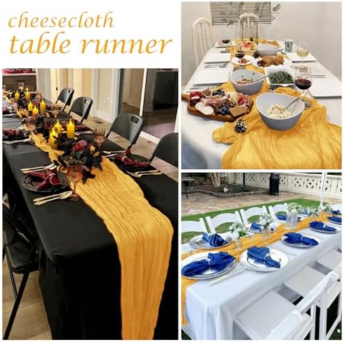 12 Pack Gold Cheesecloth Table Runner 17 x 108 Inch Gauze Table Runner Fabric Semi Sheer Cheese Cloth Table Decor Bulk for Rustic Romantic Wedding Baby Shower Table Decoration