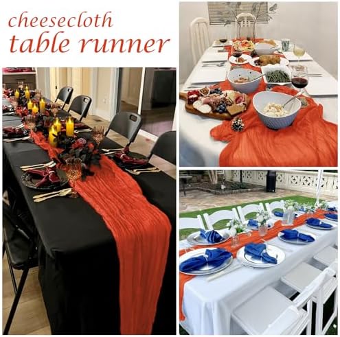 12 Pack Orange Cheesecloth Table Runner 17 x 108 Inch Gauze TableRunner Fabric Semi Sheer Cheese Cloth Table Runner Bulk for Rustic Romantic Wedding Baby Shower Table Decoration