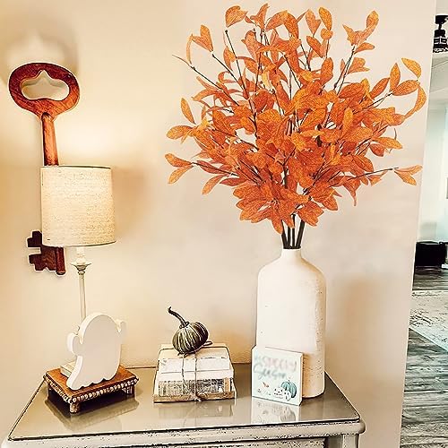 Uieke 6 Pcs Artificial Fall Eucalyptus Stems Fall Eucalyptus Leaves Plants Fall Decorations with Fall Leaves for Autumn Office Home Wedding Centerpiece Fall Florals Arrangement Decor (Orange)