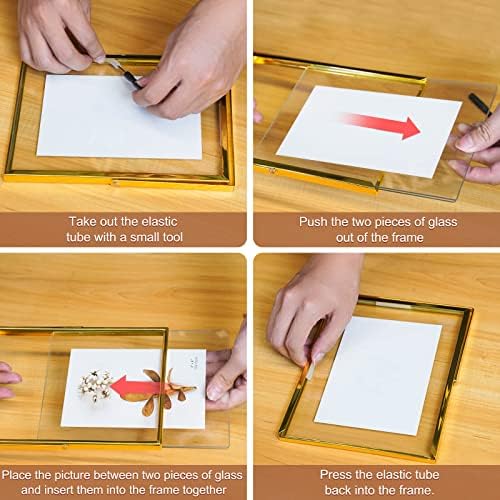 Gold Floating Picture Frame set of 2, 7"×9" Frame For Picture 5×7 4x6 6x8 2x3 Metal Glass Photo Frames,Tabletop Display Vertically,Home Wedding Party Office Decor