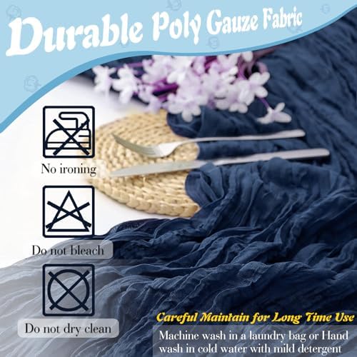 Navy Blue Cheesecloth Table Runner 2 Pack 35" Boho Gauze Table Runner 120 inches Long Runner Rustic Sheer Fabric Bulk for Baby Shower Wedding Bridal Birthday Party Table Decorations