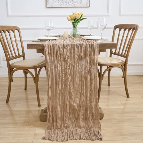 Asee'm Nude Brown Cheesecloth Table Runner Fall Boho Wedding Decor 10FT
