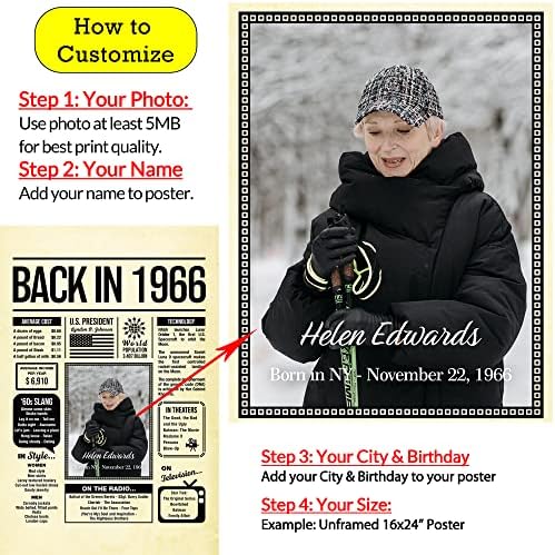 Personalized 59 year old birthday gifts - Back in 1966 Poster - Centerpiece Table Decorations 59th Birthday Party - Custom Born in 1966 Newspaper Vintage Poster for Men, Women