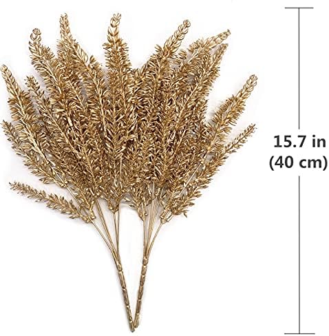 CATTREE Christmas Artificial Golden Plants, Plastic Grass Faux Shrubs Fake Lavender Leaves Simulation Wheat Ears Bushes Home Indoor Wedding Party Decoration Hall Table Planter Filler - Gold 4 Pack