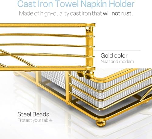 Guest Hand Towel Holder Tray for Bathroom Countertop, Gold Metal