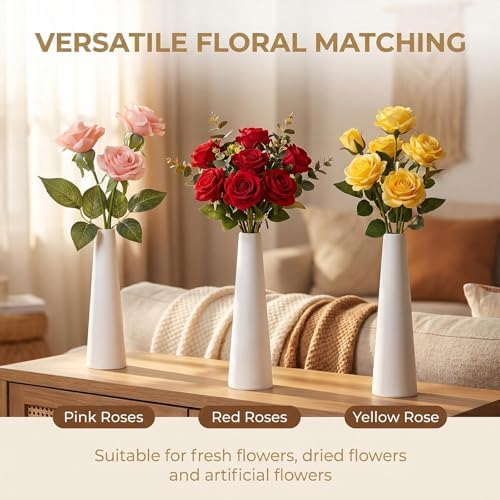 White Ceramic Bud Vase Tall Conic Flower Small Bud Vase Single Stem Vase Home Decorative Floral Vase Centerpiece for Flower and Office Bud Home Wedding Decor
