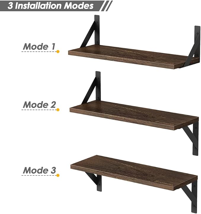 Forbena Rustic Floating Book Shelves for Wall Set of 3, 17 Inch Wood Wall Bookshelf for Bedroom, Wooden Wall Mounted Hanging Shelf for Office Living Room Bathroom Decor Pictures Books (Dark Brown)