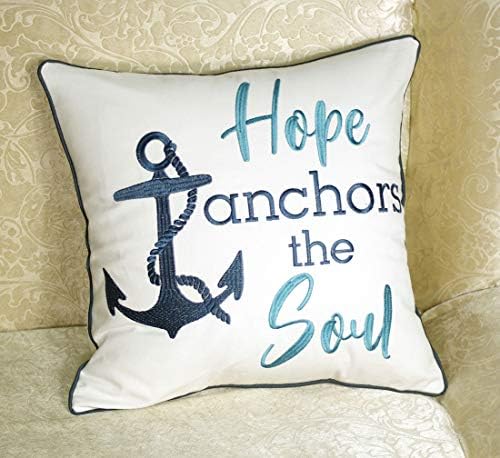 Embroidered Hope Anchors the Soul Throw Pillow Cover,Square 18 inches Decorative Canvas Pillow Cover with Hope Anchors the Soul Pattern,Cover Only