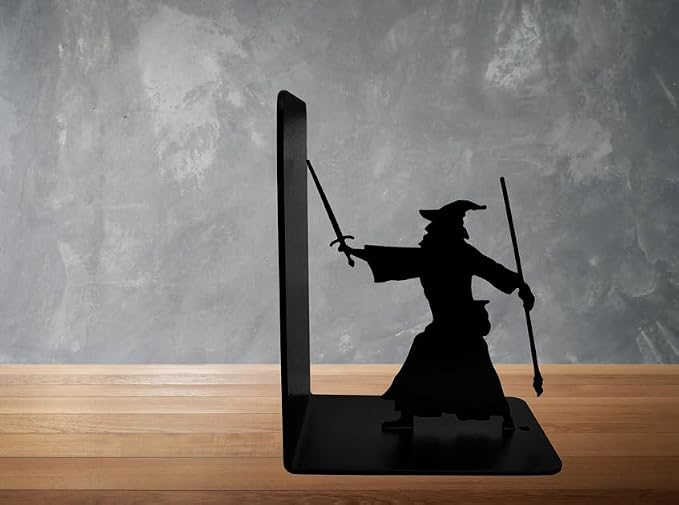 Decorative Bookends - Metal Book Ends - Black Finish - Wizard bookends Magical Bookends - 7" Tall bookends Heavy Bookends for Shelves