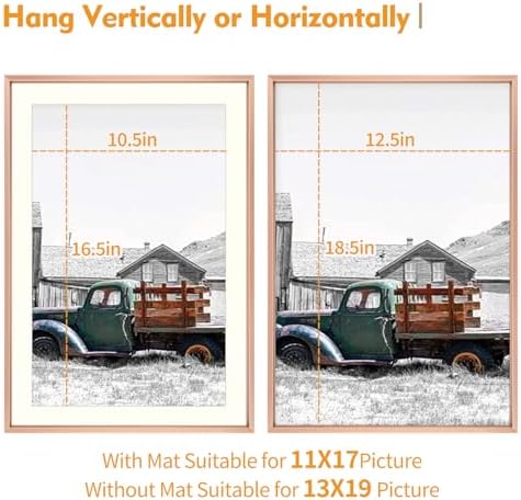 Golden State Art 13x19 Rose Gold Aluminum Frame, Real Glass, Mat Fits 11x17