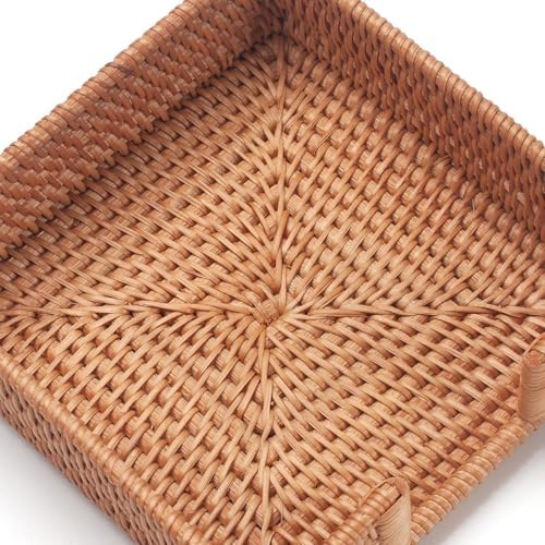 2 Pack Rattan Napkin Holder Square, Napkin Holders for Paper Napkins, 7.5" x 7.5" x 2.5", Wicker Napkin Tray, Woven Guest Towel Holder for Restaurant/Kitchen/Bathroom Napkin Holder for Table
