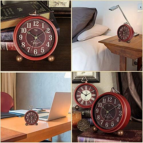 Number-one Classic Retro Alarm Clock, Red Vintage Non-Ticking Table Desk Small Alarm Clock, Battery Operated Silent Quartz Movement HD Glass for Bedroom Living Room Indoor Decoration