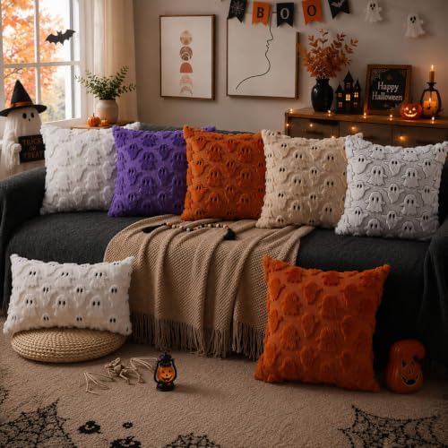 DFXSZ Halloween Pillow Covers 16x16 inch 2Pcs Beige Ghost Halloween Decor