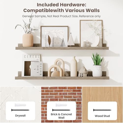 Axeman 30 Inch Floating Shelves, Grey Picture Ledge Shelf Set of 3