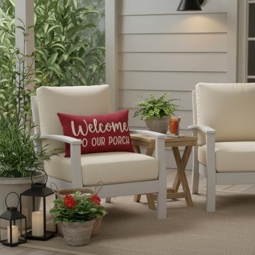PANDICORN Farmhouse Throw Pillow Covers 12x20 Inch Welcome, Crimson Red