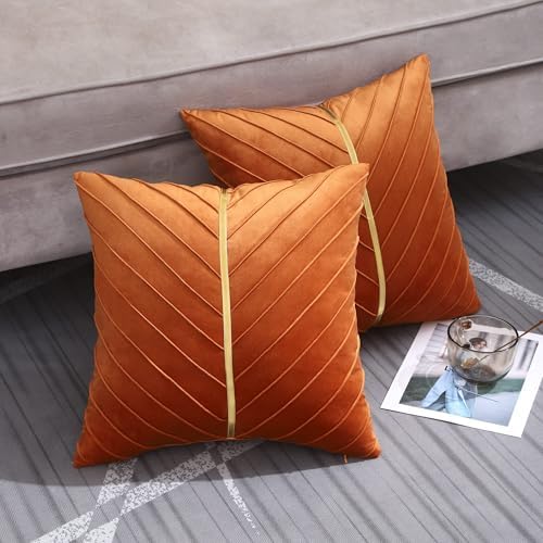 Velvet Throw Pillow Covers 16x16 Pack of 2 Gold Decor Burnt Orange