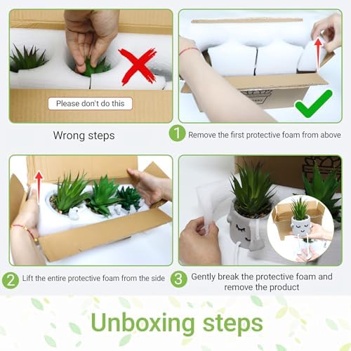 Zerzsy 3 Pack Faux Plants Small Artificial Succulents, Fake Plant Modern Farmhouse Decor, Mini Plants Succulent Pots Bathroom Decor, Office Desk Accessories