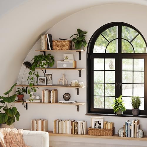 DINZI LVJ Long Wall Shelves, 31.5Inch Wooden Wall Mounted Shelves, Set of 2