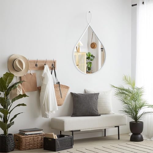 Small Decorative Mirror White Teardrop Mirrors with Metal Framed Oval Irregular Wall Mirrors Modern Accent Mirror for Wall Decor Living Room Bathroom Entryway Hallway Hanging 16x20 Inches