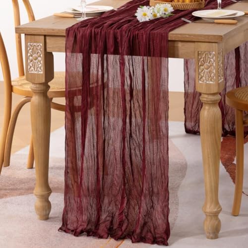 Burgundy Gauze Cheesecloth Table Runner 10ft Rustic Dinning Decor