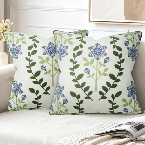 Merrycolor Decorative Pillow Cover, Embroidered Green Leaves Decorative Throw Pillow Covers Couch Square Pillowcases Cushion for Bedroom Sofa Farmhous(Pack of 1