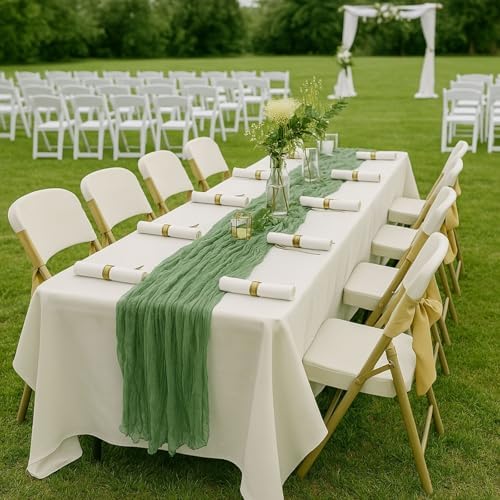 6 Pack Sage Green 10FT Cheesecloth Table Runners –120 Inch Rustic Gauze Bulk Set for Wedding Reception, Woodland Baby Shower, Garden Party, or Boho Spring Event Decor