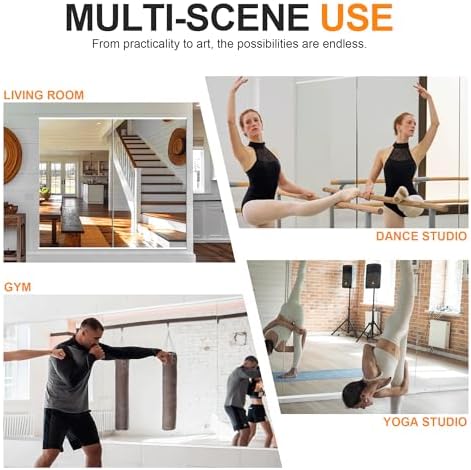 Delma Gym Mirrors for Home Gym, 54"x30" 2PCS Large Full Body Mirror, Tempered Glass Frameless Wall-Mounted Shatterproof for Workout, Yoga, Garage