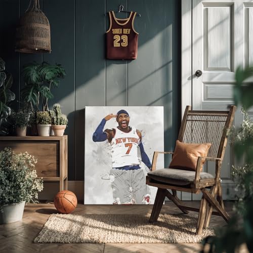 Carmelo Anthony Basketball Canvas Wall Art, Sports Player Poster, 8x10 Inch | Abstract splash ink athletic artwork, motivational sports wall decor for teen boys room, bedroom, living room, gym or office