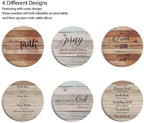 Coasters for Drinks with Bible Verses, Set of 6 Absorbent Drinks Coasters with Holder, Christian Gifts