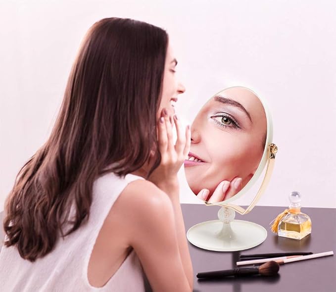 YEAKE Magnifying Makeup Vanity Mirror,ABS Plastic Double Sided 3X Magnification 360°Swivel Beauty Make Up Mirror Cosmetic Table Desk Mirror 8" Oval