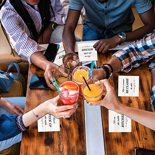 Funny Coasters for Drinks Absorbent with Holder, Coasters Set of 6 for Wooden Table Housewarming Gift New Home Apartment Kitchen House Decor Gift for Women Men