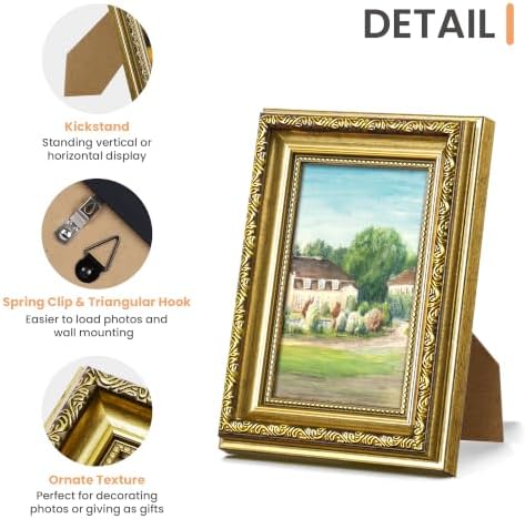 upsimples Vintage 4x6 Picture Frame, Antique Gold Frames, 2 Pack