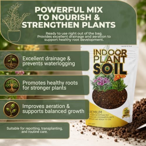 Leaves & Soul Indoor Plant Soil 2.2 Qt Houseplant Potting Soil for Indoor
