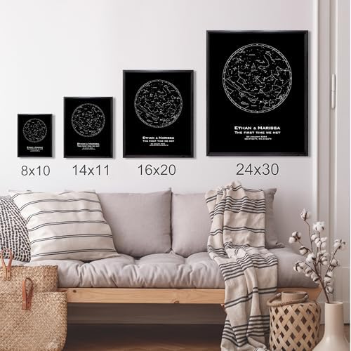 Custom Star Map - Personalized constellation prints available as framed, unframed, canvas prints, or canvas posters. Perfect for weddings, anniversaries, and special occasions Black