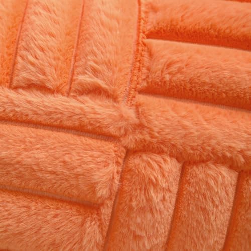 All Smiles Couch Decorative Throw Pillow Covers 16x16 Set of 2 Faux Fur Plush Soft Fluffy Velvet Cushion Case Cozy Fuzzy Striped Pillowcase Home Decor for Bed Sofa Living Room,Orange