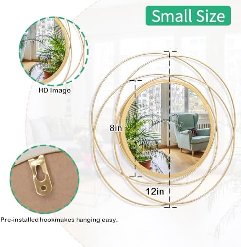 Gold Circle Mirror, Wall Decor Iron Frame Wall Art 2 Set 12'' Round Mirrors Home Decor Hanging for Bathroom Living Room Bedroom Entryway