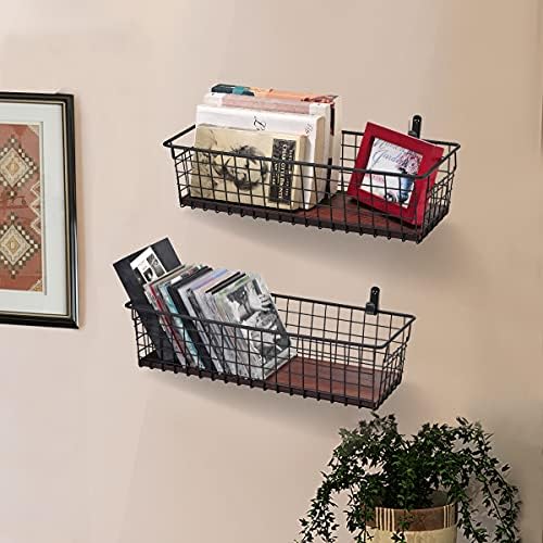 SheeChung [Extra Large Wall Storage Basket, Metal Hanging Basket, Black